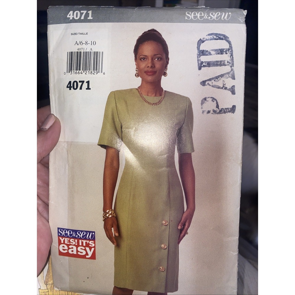 Vintage See&Sew Butterick 4071 Dress Sewing Pattern Size 6-10 Uncut Easy